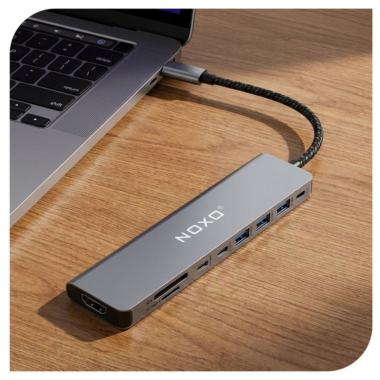 هاب 9 پورت USB-C نوکسو مدل HUB-N1 9in1 با پشتیبانی شارژ PD 100 وات، HDMI 4K، USB 3.0 و کارتخوان SD/TF
