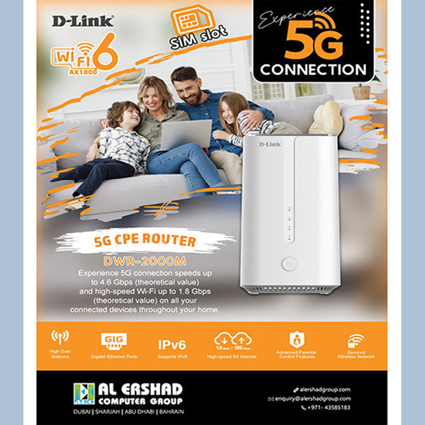 مودم روتر 5G دی-لینک مدل DI-LINK 2000M با پشتیبانی از Wi-Fi 6 AX1800، سرعت دانلود 4.6 گیگابیت، اتصال همزمان 64 کاربر، پورت گیگابیتی WAN/LAN، درگاه تلفن RJ11 و USB Type-C، امنیت WPA3 و پوشش دو بانده 2.4 و 5 گیگاهرتز