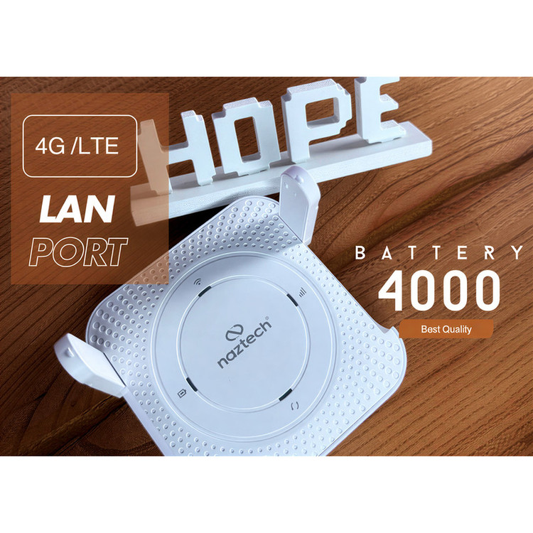 مودم روتر همراه و رومیزی LTE نزتک مدل HOPE با پشتیبانی از وایفای 6 و 30 کاربر، دارای باتری 4000 میلیآمپرساعت، اتصال LAN و درگاه USB Type-C
