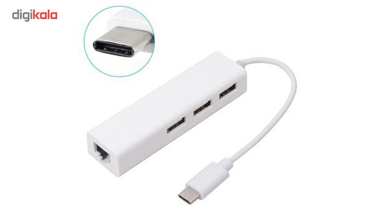 هاب USB-C به USB2.0/Ethernetسه پورت مدل YS-LAN26