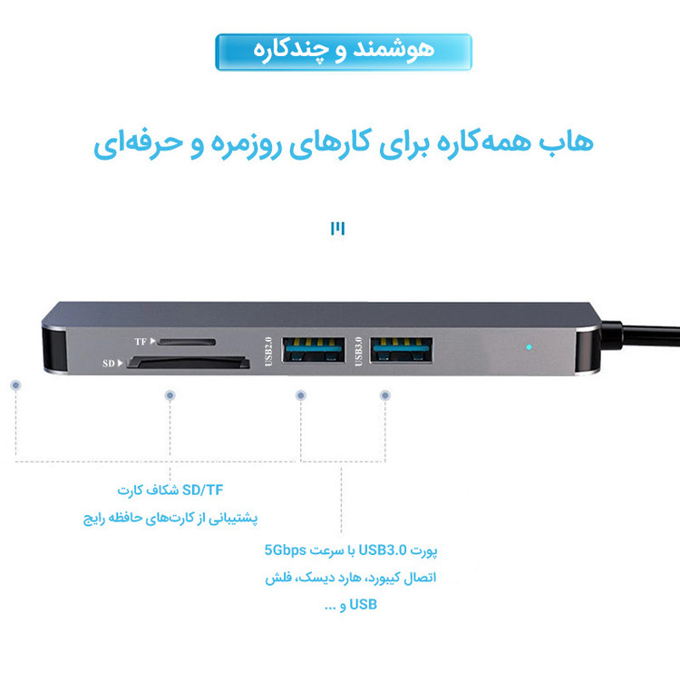 هاب و کارت خوان 5 پورت USB-C ماکار مدل 5in1 MK-HU235-C