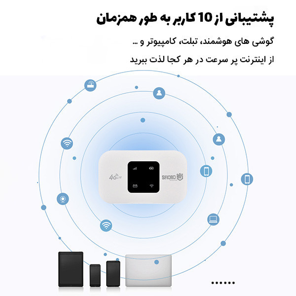 مودم جیبی 4G LTE اسفیورد مدل M720 با باتری 3000 میلیآمپر ساعت، پشتیبانی از 4.5G، اتصال همزمان تا 10 کاربر، سرعت دانلود 150 مگابیت بر ثانیه، وایفای 802.11b/g/n و قابلیت اتصال USB