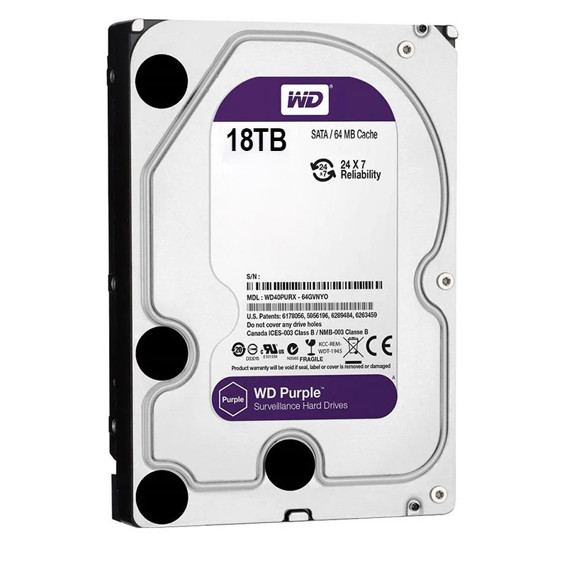 هارد دیسک اینترنال وسترن دیجیتال با رابط SATA مدل WD Purple Surveillance ظرفیت 18 ترابایت